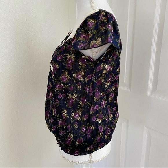 Mossimo Supply Co. Peasant Cottage Core Violet Floral Blousen Top Sz Small - Picture 3 of 7